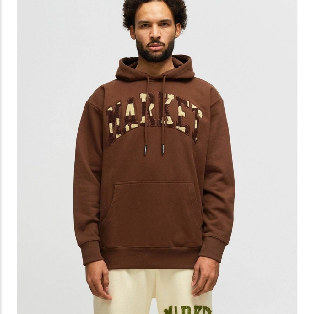 Market Chess Club Applique Fleece Hoodie Brown